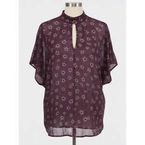 Torrid Blouse 3X Plus Burgundy Celestial Star Choker Top Keyhole Maroon